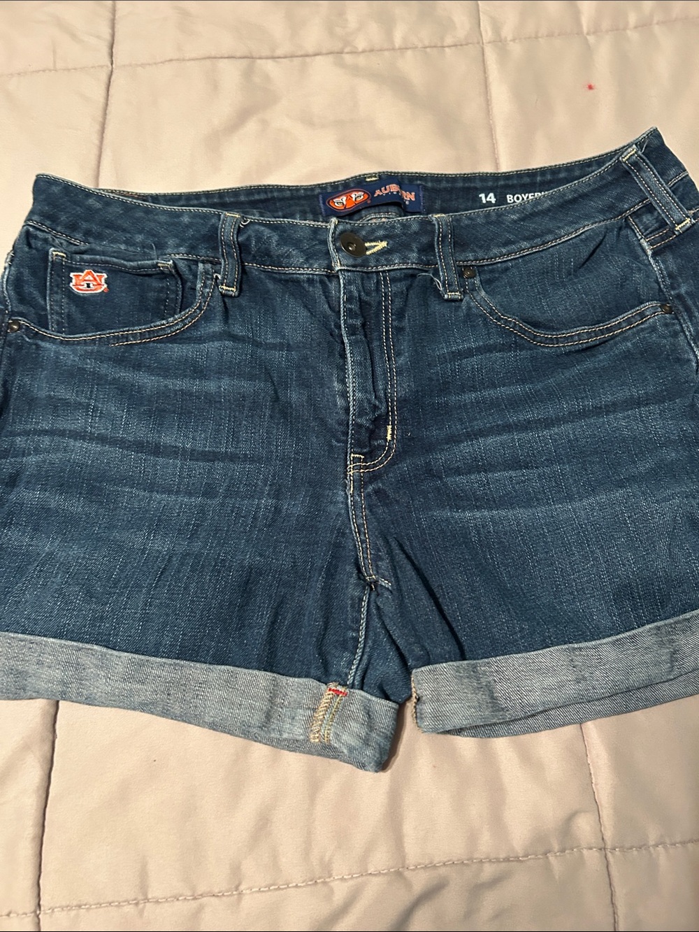 Auburn Logo Dark Blue Rolled-Hem Denim Shorts